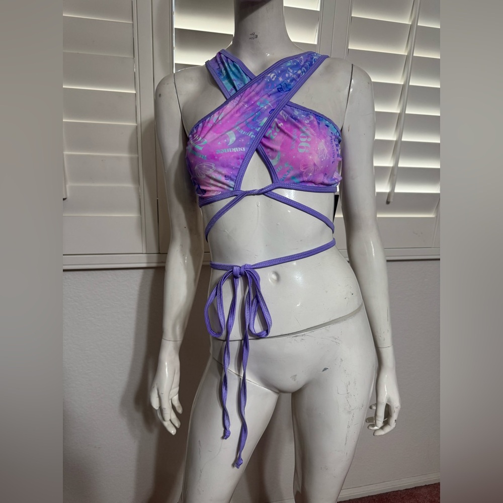 New large purple pink halter crop top shirt blouse festival rave raver outfit